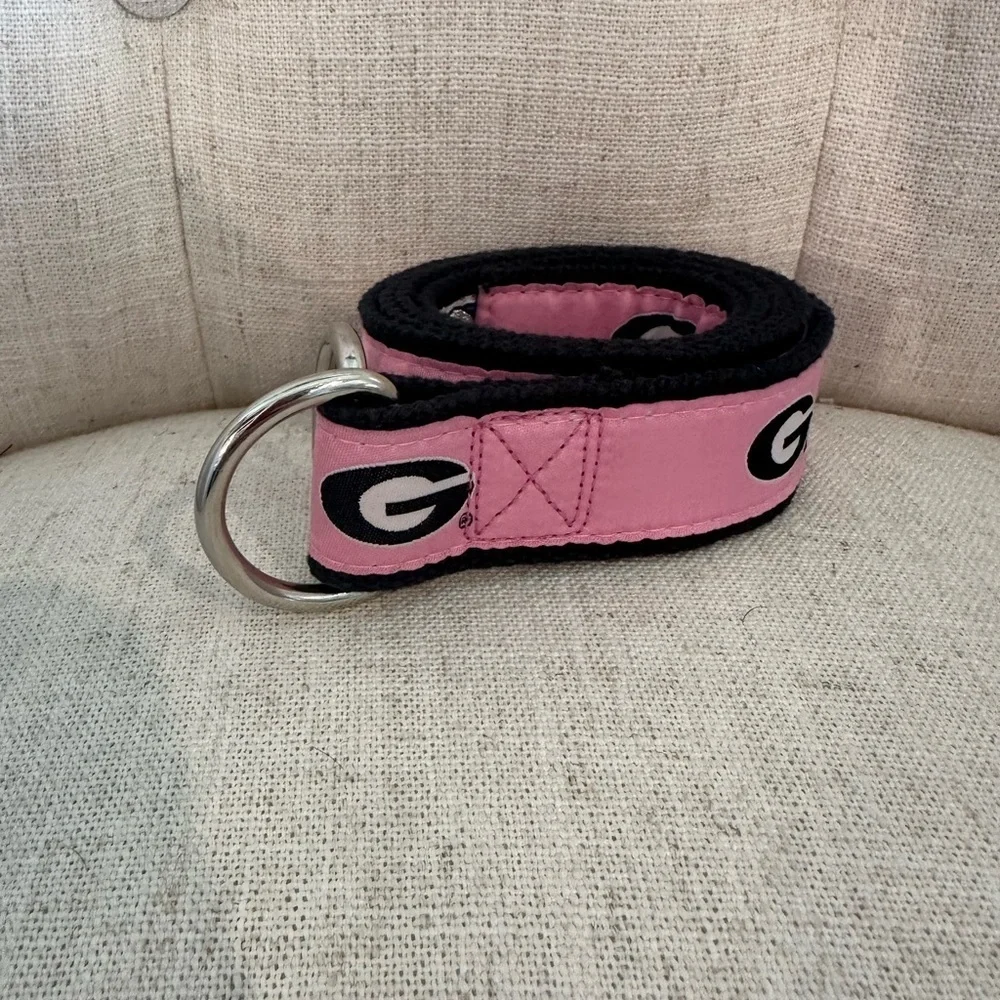 Moonshine University of GA Bulldogs Pink Canvas Woven Ribbon D-Ring Belt Size L